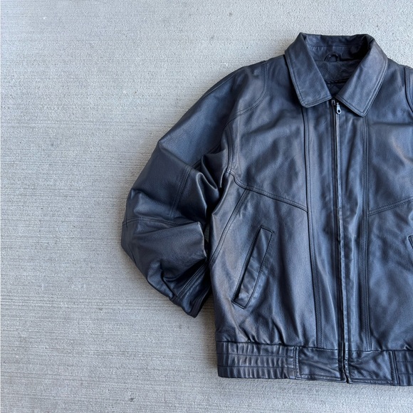 VTG 90's St. Johns Bay Black Genuine Leather Bomber Aviator Flight Jacket Coat M - Picture 3 of 13